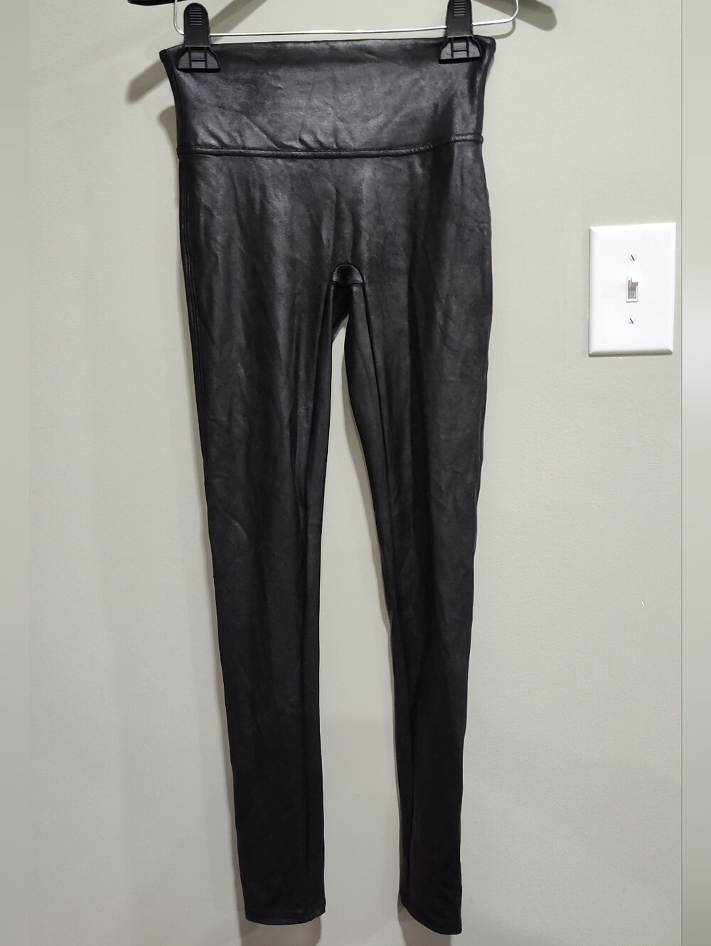 SPANX Leggings Faux Leather Shiny Metallic Black Women's Small High Rise